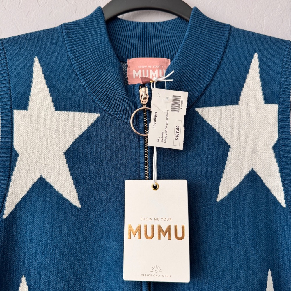 NWT Show Me Your Mumu Star Dress Sleeveless Knit Zip Front Blue‎ White Size S - Picture 5 of 8